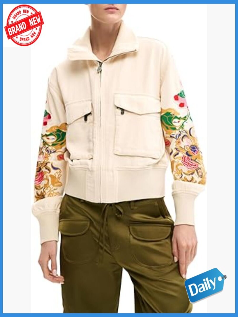 Womens Casual Zipper Jacket Floral Print Viscose Linen Long Sleeve Spring Summer